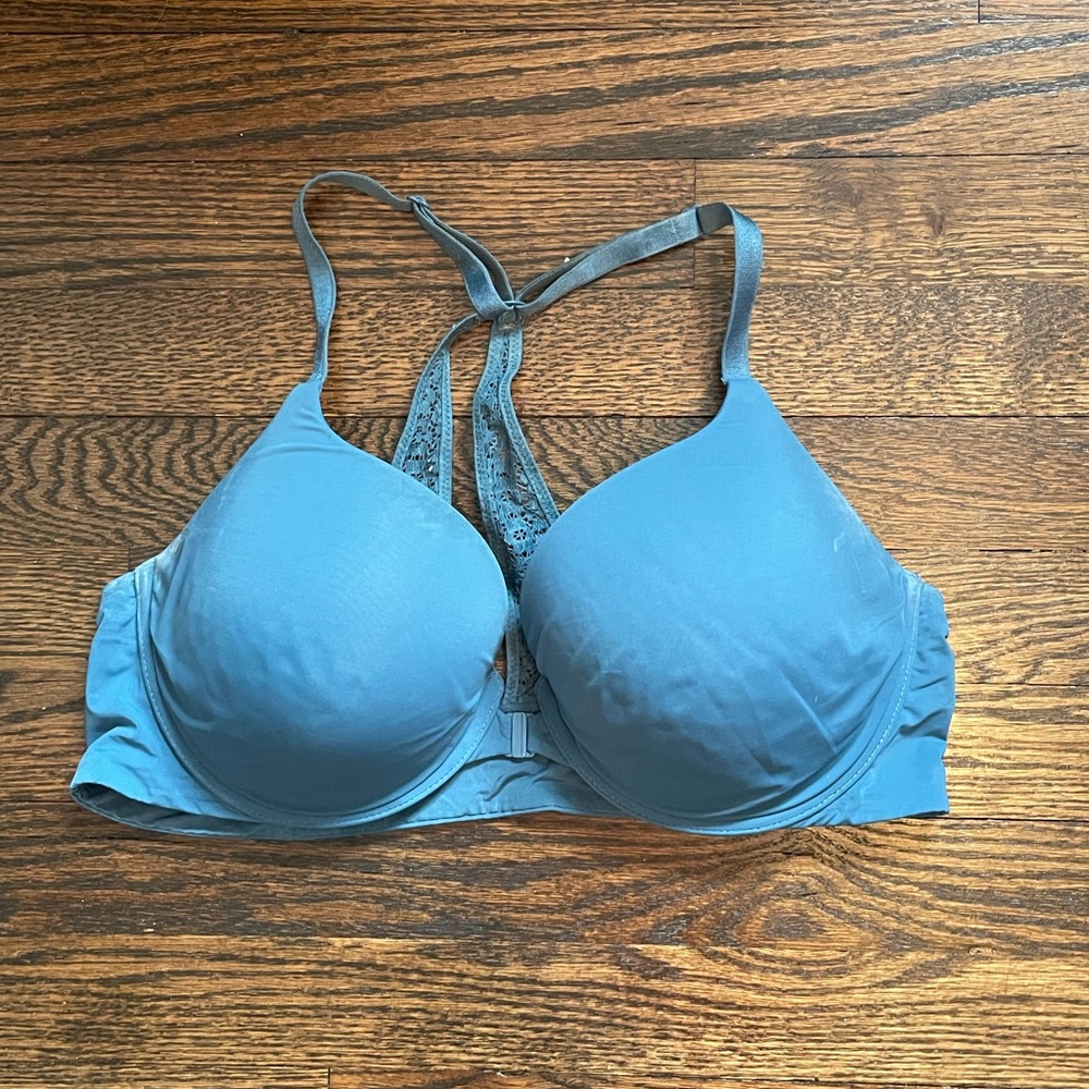 Victoria Secret Blue Padded Bra with Clip in Front and Lace Back 38C